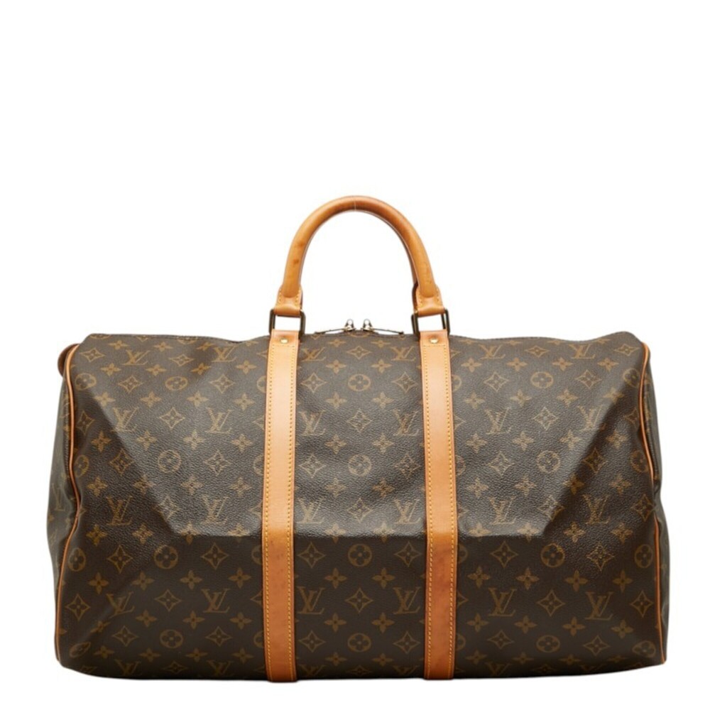 LOUIS VUITTON Authentic Brown Monogram Leather Keepall 50 Boston Bag